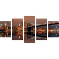 TABLEAU EN 5 PARTIES – REFLET DE MANHATTAN DANS L'EAU - TABLEAUX DE LA VILLE - TABLEAUX