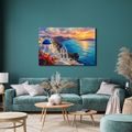 WANDBILD KÜSTE VON SANTORIN BEI SONNENUNTERGANG - BILDER VON SONNENAUFGANG UND SONNENUNTERGANG - BILDER