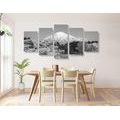 5-PIECE CANVAS PRINT MOUNT FUJI IN BLACK AND WHITE - BLACK AND WHITE PICTURES - PICTURES