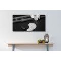 CANVAS PRINT SPA STILL LIFE WITH YIN AND YANG SYMBOL IN BLACK AND WHITE - BLACK AND WHITE PICTURES - PICTURES