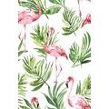 TAPET FLAMINGO DE ACUARELĂ CU FRUNZE - TAPETE PĂSĂRI - TAPETURI
