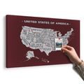 OBRAZ NA KORKU NÁUČNÁ MAPA USA S BORDOVÝM POZADÍM - OBRAZY NA KORKU - OBRAZY