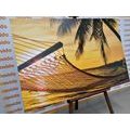TABLEAU SUR TOILE – HAMAC SUR LA PLAGE - TABLEAUX DE LA NATURE ET DES PAYSAGES - TABLEAUX