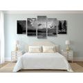 5-PIECE CANVAS PRINT MOUNTAIN LAKE REFLECTION IN BLACK AND WHITE - BLACK AND WHITE PICTURES - PICTURES