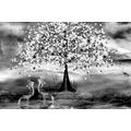 CANVAS PRINT HERONS UNDER A MAGICAL TREE IN BLACK AND WHITE - BLACK AND WHITE PICTURES - PICTURES