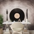 FOTOTAPETE VINYLPLATTE MIT BESTECK - MUSIK FOTOTAPETEN - TAPETEN