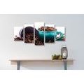 5-PIECE CANVAS PRINT CUPS WITH COFFEE BEANS - PICTURES OF FOOD AND DRINKS - PICTURES
