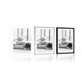 POSTER WITH MOUNT MEDITATION AND WELLNESS STILL LIFE IN BLACK AND WHITE - BLACK AND WHITE - POSTERS