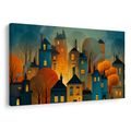 OBRAZ ZIMNÍ POHÁDKA NOČNÍHO MĚSTA - BAREVNÉ DOMY - OBRAZY