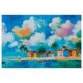 OBRAZ POBŘEŽNÍ VESNICE POD PALMAMI - BAREVNÉ DOMY - OBRAZY