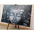 CANVAS PRINT SMILING BUDDHA IN BLACK AND WHITE - BLACK AND WHITE PICTURES - PICTURES