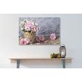 CANVAS PRINT CARNATION FLOWERS IN A MOSAIC POT - PICTURES FLOWERS - PICTURES