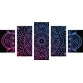 5-PIECE CANVAS PRINT MANDALA ON A BLACK BACKGROUND - PICTURES FENG SHUI - PICTURES