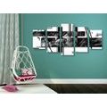 5-PIECE CANVAS PRINT LUXURIOUS ABSTRACTION IN BLACK AND WHITE - BLACK AND WHITE PICTURES - PICTURES