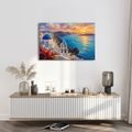 WANDBILD KÜSTE VON SANTORIN BEI SONNENUNTERGANG - BILDER VON SONNENAUFGANG UND SONNENUNTERGANG - BILDER