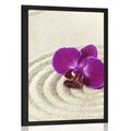 AFFICHE JARDIN ZEN DE SABLE AVEC UNE ORCHIDÉE VIOLETTE - FENG SHUI - AFFICHES