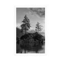 FRAMED POSTER BLACK AND WHITE MOUNTAIN LANDSCAPE BY THE LAKE - BLACK AND WHITE - POSTERS