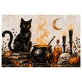 QUADRO SU TELA – GATTO NERO E MAGIA - QUADRI HALLOWEEN E HORROR - STAMPE E QUADRI