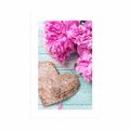 POSTER WITH MOUNT PEONIES AND BIRCH HEARTS - VINTAGE AND RETRO - POSTERS