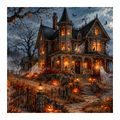 QUADRO SU TELA – CASA DI HALLOWEEN CON FANTASMI - QUADRI HALLOWEEN E HORROR - STAMPE E QUADRI
