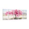 5-PIECE CANVAS PRINT ORIENTAL CHERRY IN PINK DESIGN - PICTURES OF NATURE AND LANDSCAPE - PICTURES