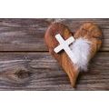 CANVAS PRINT CROSS ON A WOODEN BACKGROUND - PICTURES OF ANGELS - PICTURES