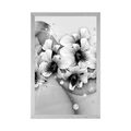 POSTER BLACK AND WHITE FLOWERS ON AN ABSTRACT BACKGROUND - BLACK AND WHITE - POSTERS