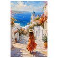 TABLEAU SUR TOILE – CHEMIN FLEURI VERS LA CÔTE - TABLEAUX DE LA MER ET DE LA PLAGE - TABLEAUX