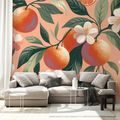 TAPETE ORANGEN UND BLUMEN AUF APRIKOSENFARBENEM HINTERGRUND - TAPETEN MIT ESSEN UND GETRÄNKEN - TAPETEN