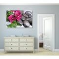 WANDBILD BLÜHENDE ORCHIDEE UND WELLNESS-STEINE - BILDER MIT FENG SHUI-MOTIVEN - BILDER