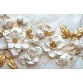 WANDBILD 3D BLUMEN MIT GOLDENEN BLÄTTERN - BILDER - 🔥 TOTALAUSVERKAUF