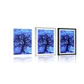 POSTER WITH MOUNT TREE OF LIFE ON A BLUE BACKGROUND - FENG SHUI - POSTERS