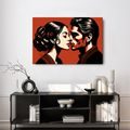 WANDBILD LEIDENSCHAFTLICHER KUSS IN ROT - BILDER MIT LIEBESMOTIVEN - BILDER