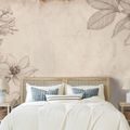 ZELFKLEVEND FOTOBEHANG VINTAGE BLOEMENILLUSTRATIES OP BEIGE ACHTERGROND - FOTOBEHANG BLOEMEN - FOTOBEHANG