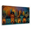 OBRAZ PODZIMNÍ VEČER V ULICÍCH - BAREVNÉ DOMY - OBRAZY