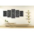 5-PIECE CANVAS PRINT MANDALA WITH AN ABSTRACT PATTERN IN BLACK AND WHITE - BLACK AND WHITE PICTURES - PICTURES