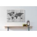 CANVAS PRINT GRAY MAP ON A WOODEN BACKGROUND - PICTURES OF MAPS - PICTURES