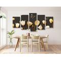 5-PIECE CANVAS PRINT TULIPS WITH A GOLD THEME - PICTURES FLOWERS - PICTURES