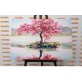 CANVAS PRINT ORIENTAL CHERRY IN PINK DESIGN - PICTURES OF NATURE AND LANDSCAPE - PICTURES