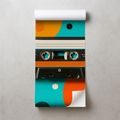 SELBSTKLEBENDE FOTOTAPETE RETRO-KASSETTE AUF BUNTEN KREISEN - MUSIK FOTOTAPETEN - TAPETEN