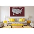 CANVAS PRINT EDUCATIONAL MAP OF THE USA WITH A BURGUNDY BACKGROUND - PICTURES OF MAPS - PICTURES