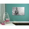 CANVAS PRINT BUDDHA STATUE IN A MEDITATING POSITION IN BLACK AND WHITE - BLACK AND WHITE PICTURES - PICTURES