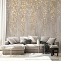 ZELFKLEVEND FOTOBEHANG BEIGE HANGENDE GLAMOURBLOEMEN - FOTOBEHANG BLOEMEN - FOTOBEHANG