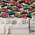 TAPETE RETRO BUNTE KASSETTEN - MUSIK FOTOTAPETEN - TAPETEN