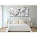 5-PIECE CANVAS PRINT BLACK AND WHITE ORCHID ON AN ABSTRACT BACKGROUND - BLACK AND WHITE PICTURES - PICTURES