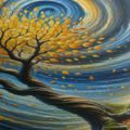 5-DÍLNÝ OBRAZ ZLATÝ STROM ŽIVOTA VE VÍRU NOCI - PICTURES OF TREES AND LEAVES - PICTURES