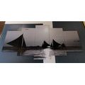 TABLEAU EN 5 PARTIES – MAGNIFIQUE COUCHER DE SOLEIL SUR LA MER EN NOIR ET BLANC - TABLEAUX EN NOIR ET BLANC - TABLEAUX