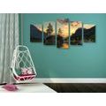 5-PIECE CANVAS PRINT MOUNTAIN LANDSCAPE BY THE LAKE - PICTURES OF NATURE AND LANDSCAPE - PICTURES