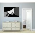 CANVAS PRINT CLASSY LADY IN A HAT IN BLACK AND WHITE - BLACK AND WHITE PICTURES - PICTURES