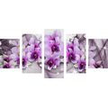 5-PIECE CANVAS PRINT PURPLE FLOWERS ON AN ABSTRACT BACKGROUND - ABSTRACT PICTURES{% if product.category.pathNames[0] != product.category.name %} - PICTURES{% endif %}